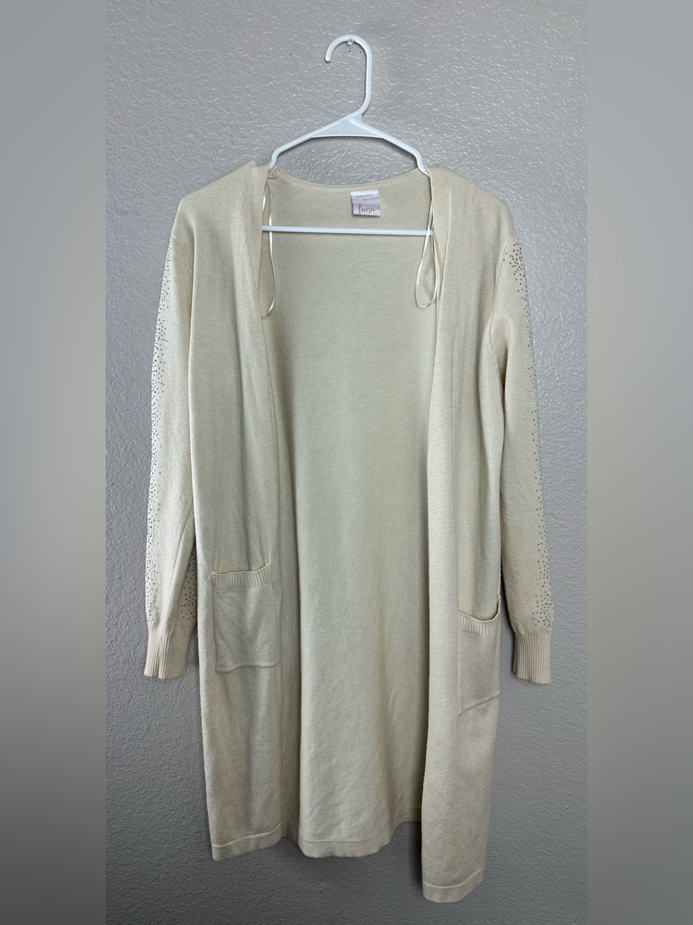Luna Cream Knit long lace sleeve  Cardigan Size L